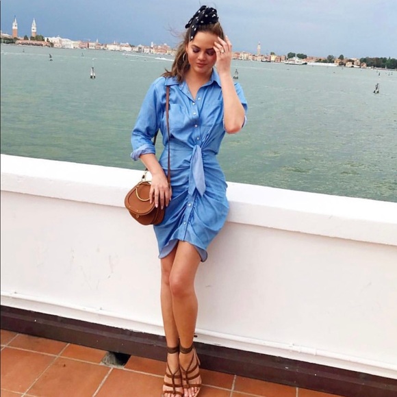 YOUNG FABULOUS & BROKE Carling Ruched Stone Wash Shirt Dress in Blue - Picture 3 of 11